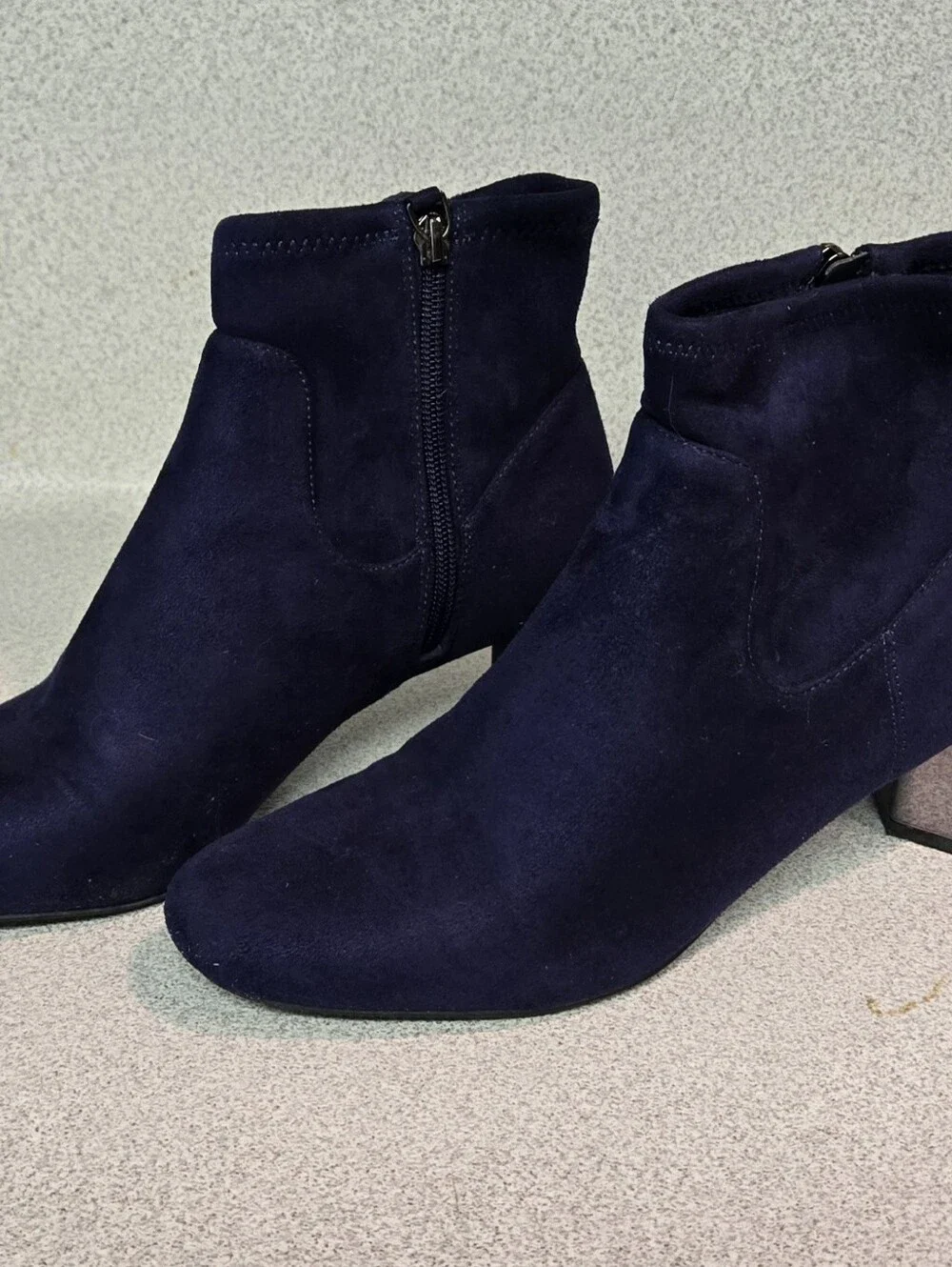 Nine West Navy Faux Suede Boots with Silver Heel Detail, Size 8